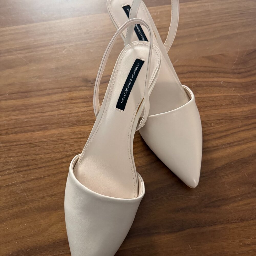French Connection Ivory Slingback Heels Pointed Toe